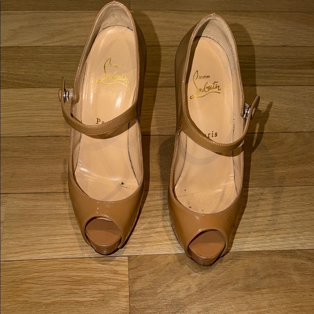 Christian Louboutin Tan Peep-Toe Heels